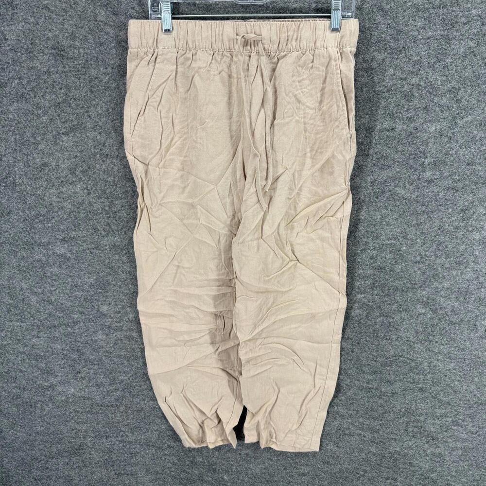 H&M Pants Women M Medium Beige High Rise Flat Front Chino Drawstring Lined